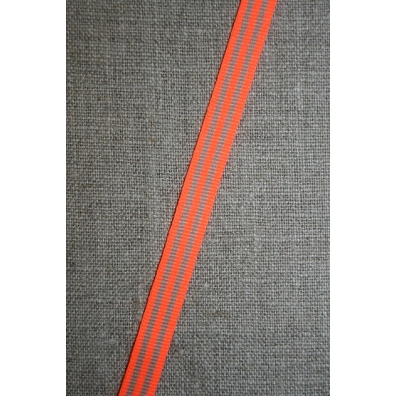 Grosgrainbånd stribet neon orange/beige 9 mm.