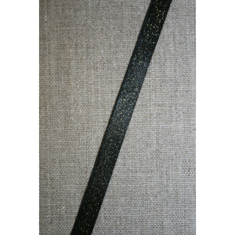 Blankt bånd sort med guld-nister, 10 mm.