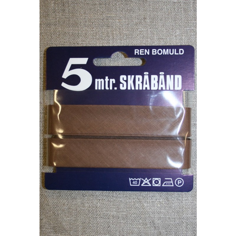 5 meter bomulds-skråbånd, lys chokoladebrun