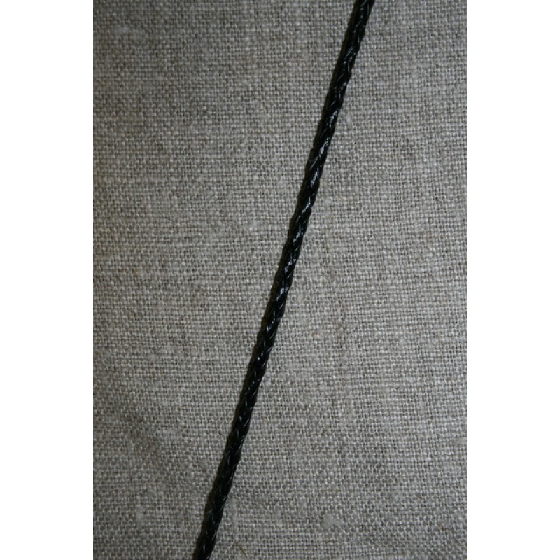 Imiteret flettet lædersnørre 3 mm. sort