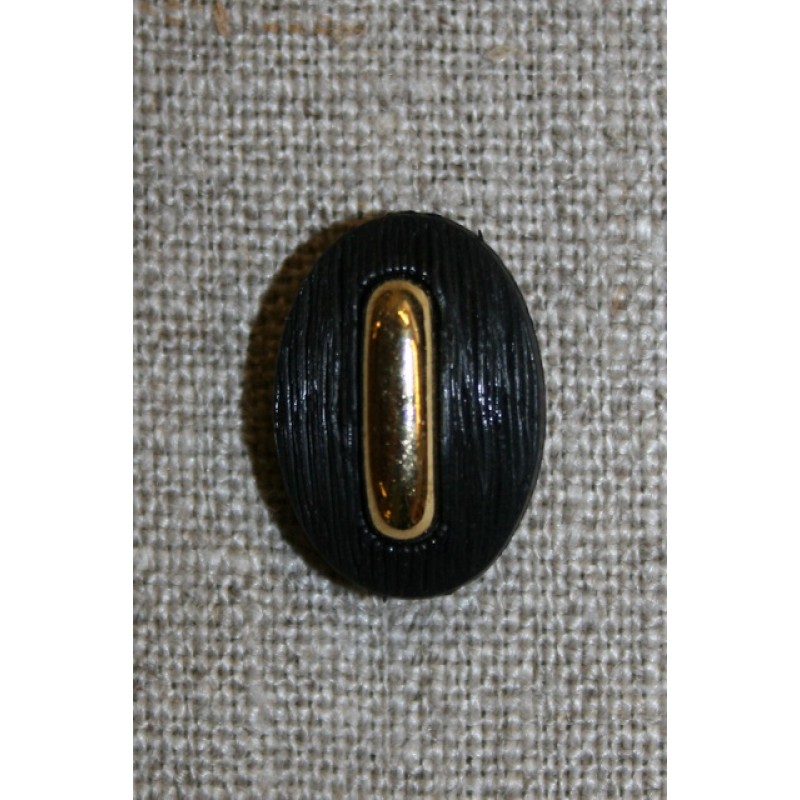 Oval knap sort/guld