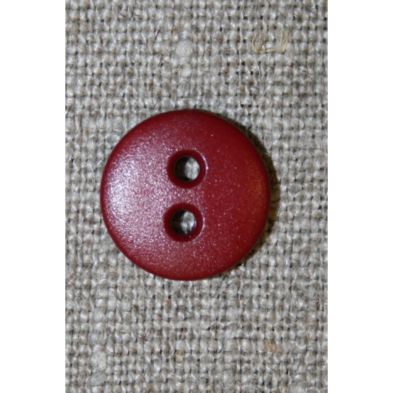Mørk rød 2-huls knap, 14 mm.