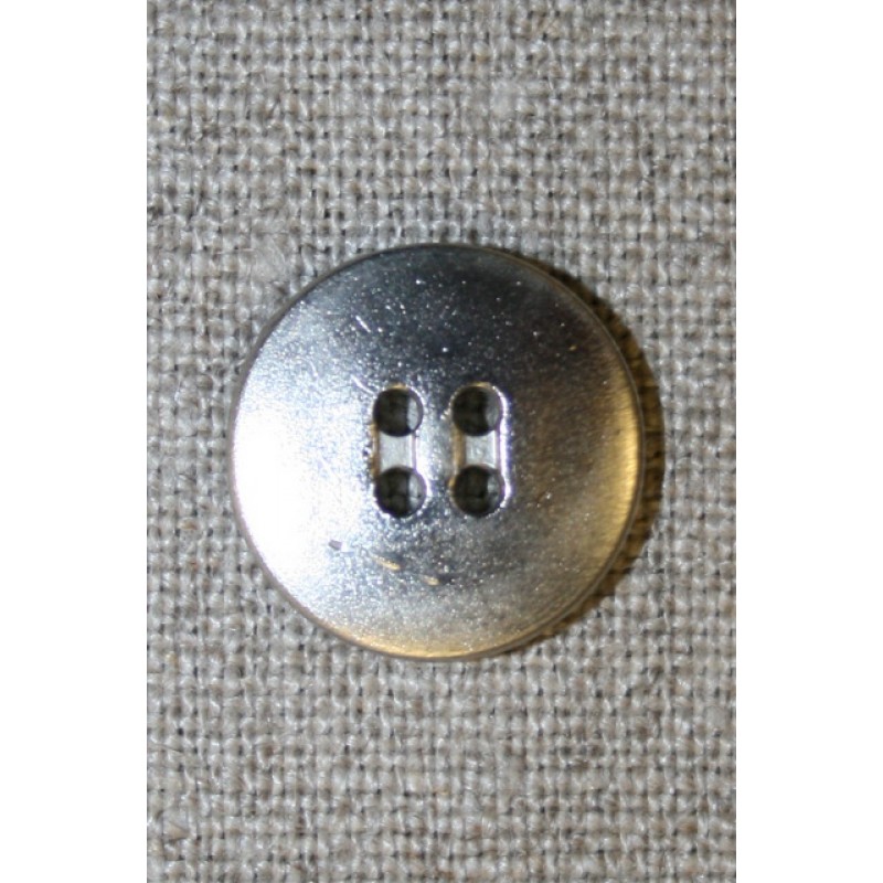 4-huls mat sølv-knap, 16 mm.