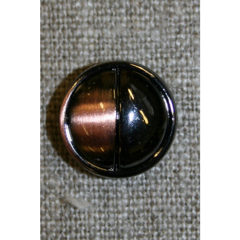 2-delt knap kobber/gun-metal, 15 mm.