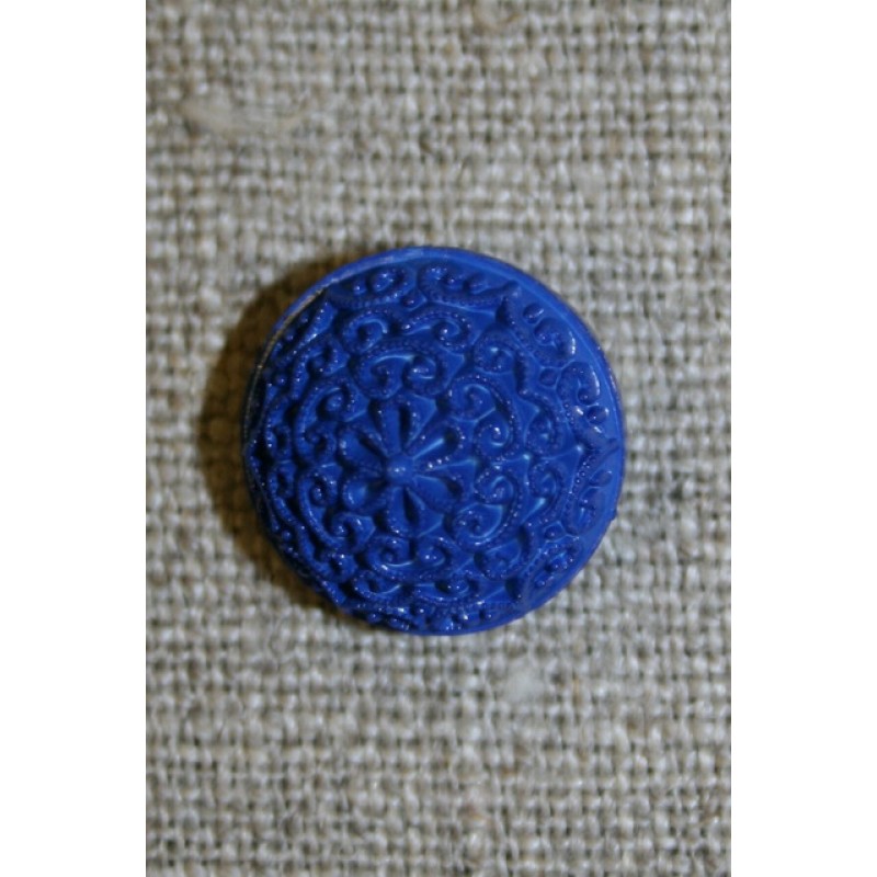Rund knap m/mønster, 15 mm. koboltblå