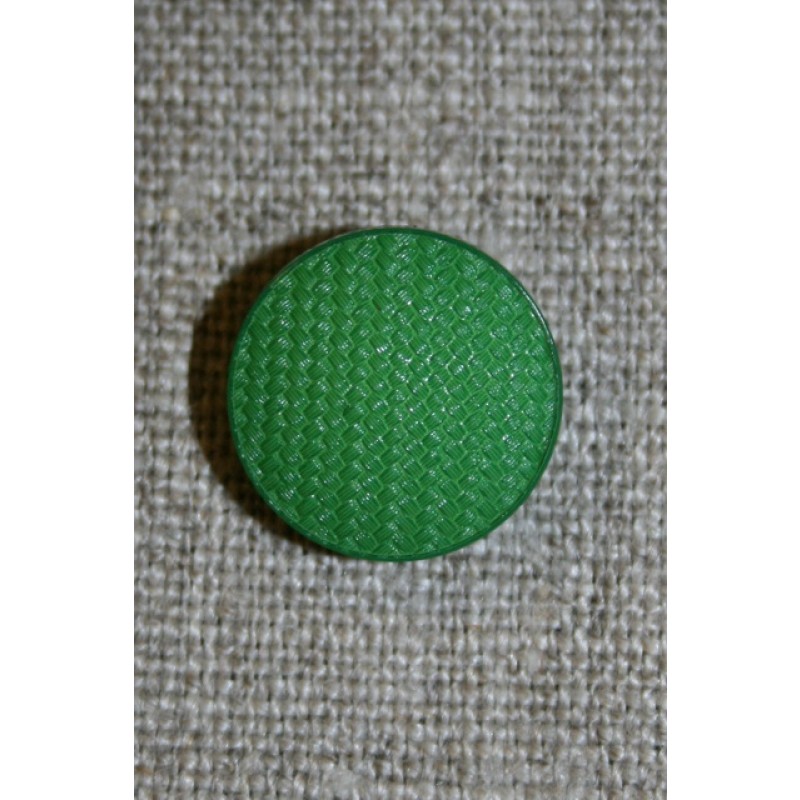 Rund grøn knap m/flet-mønster, 15 mm.