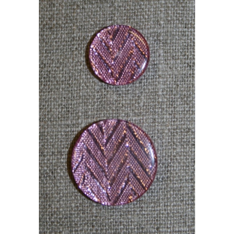 Knap m/glimmer zigzag, rosa, 20 mm