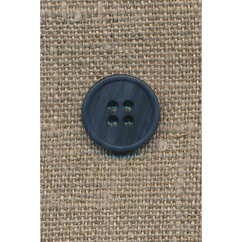 4-huls knap mørkeblå-meleret, 15 mm.