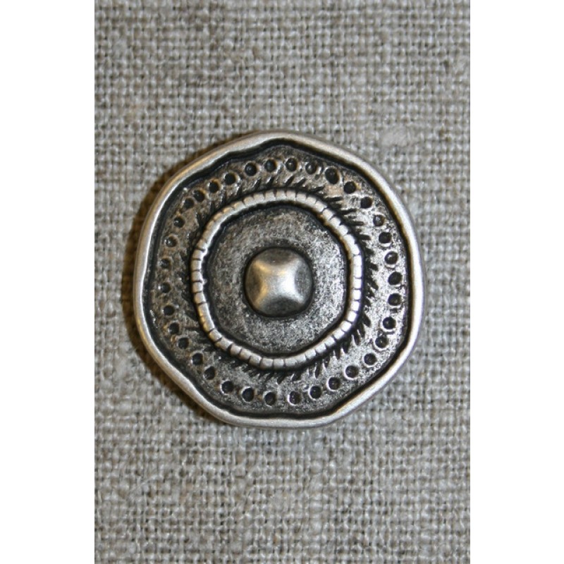 Metal-knap i skjold-look gl.sølv, 25 mm.