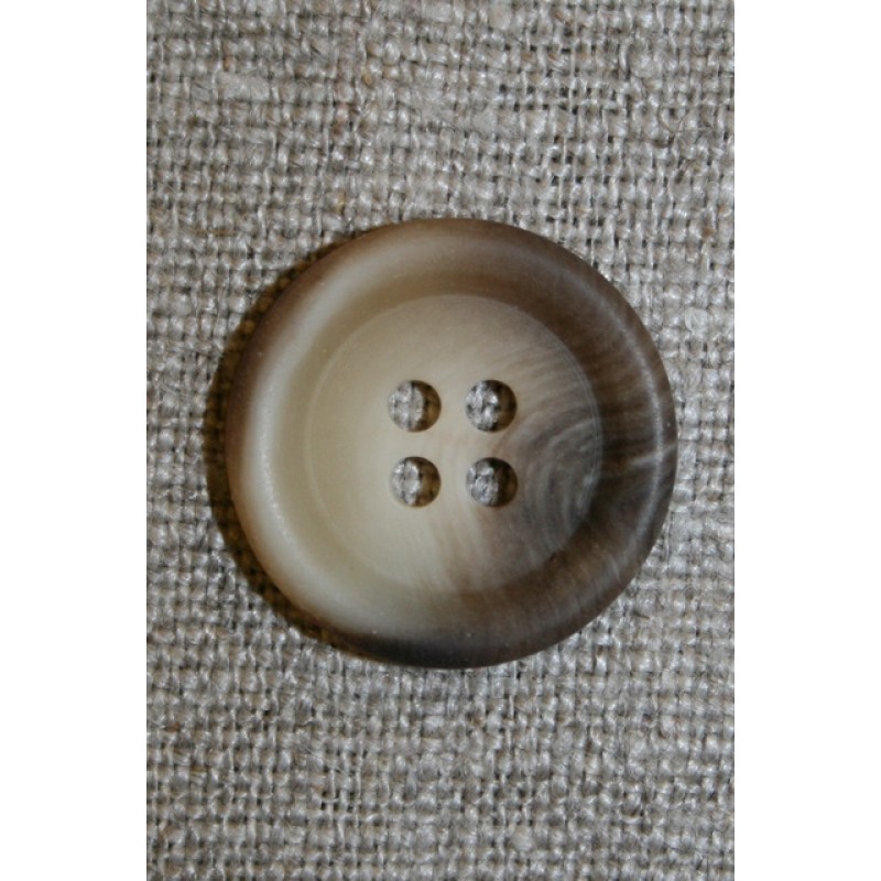 4-huls knap meleret off-white/beige/brun, 20 mm.