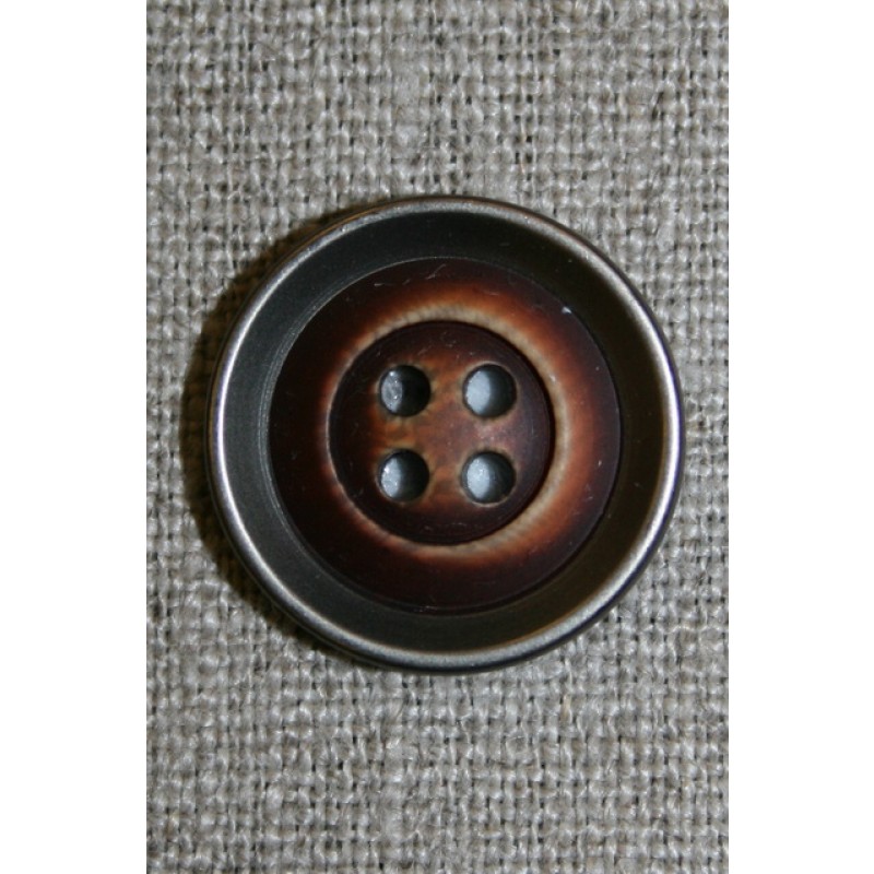 4-huls knap i plast med træ og gl.sølv-look mørk 22 mm.