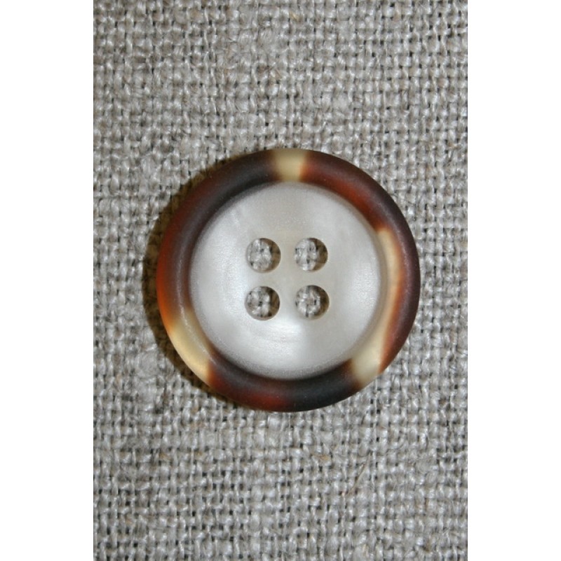 4-huls knap off-white m/brun/gylden kant, 18 mm.