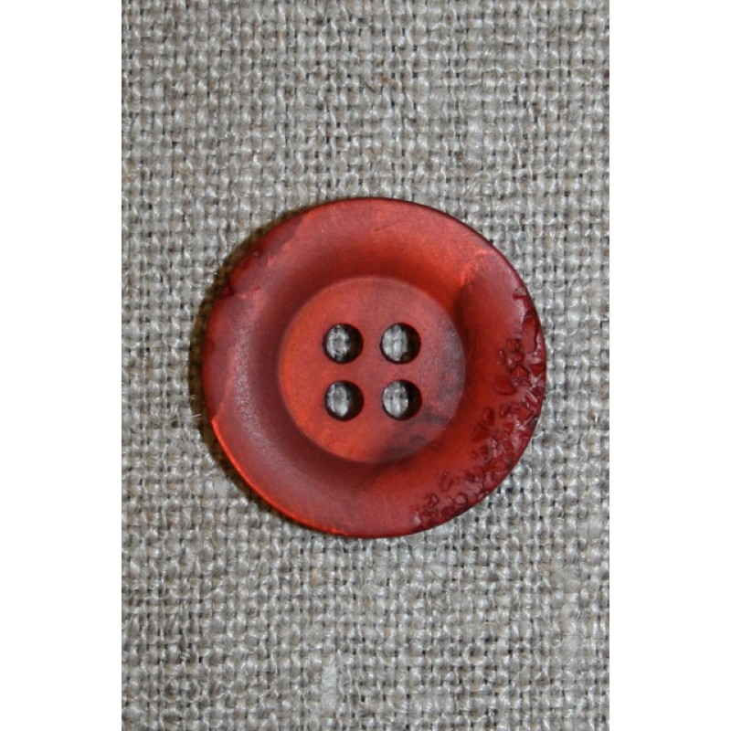 4-huls knap krakeleret rød-orange, 20 mm.