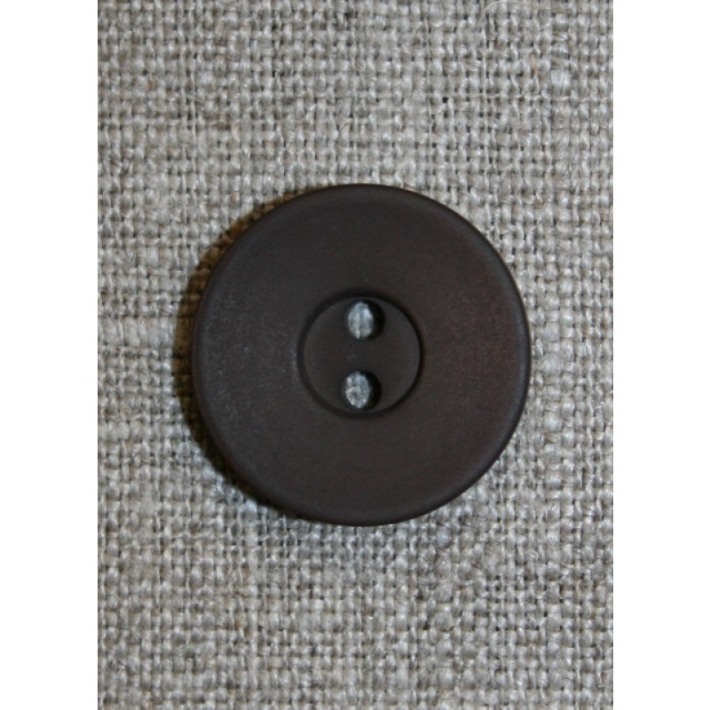 Mørkebrun 2-huls knap, 20 mm.