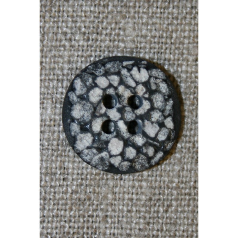 4-huls knap i sten-look sort/grå/hvid, 18 mm.