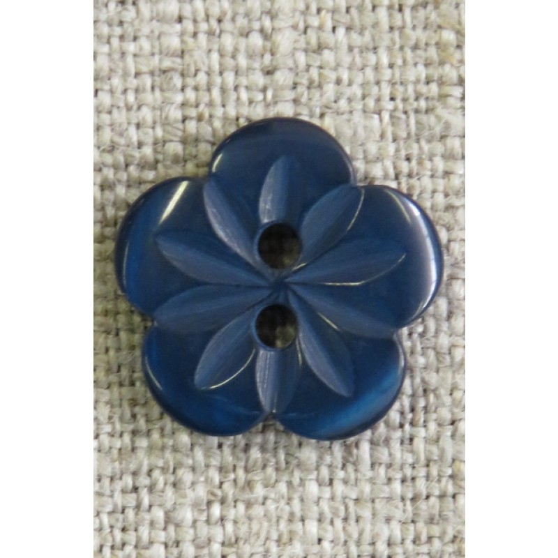 Blomster knap i mørk blå/petrol, 15 mm.