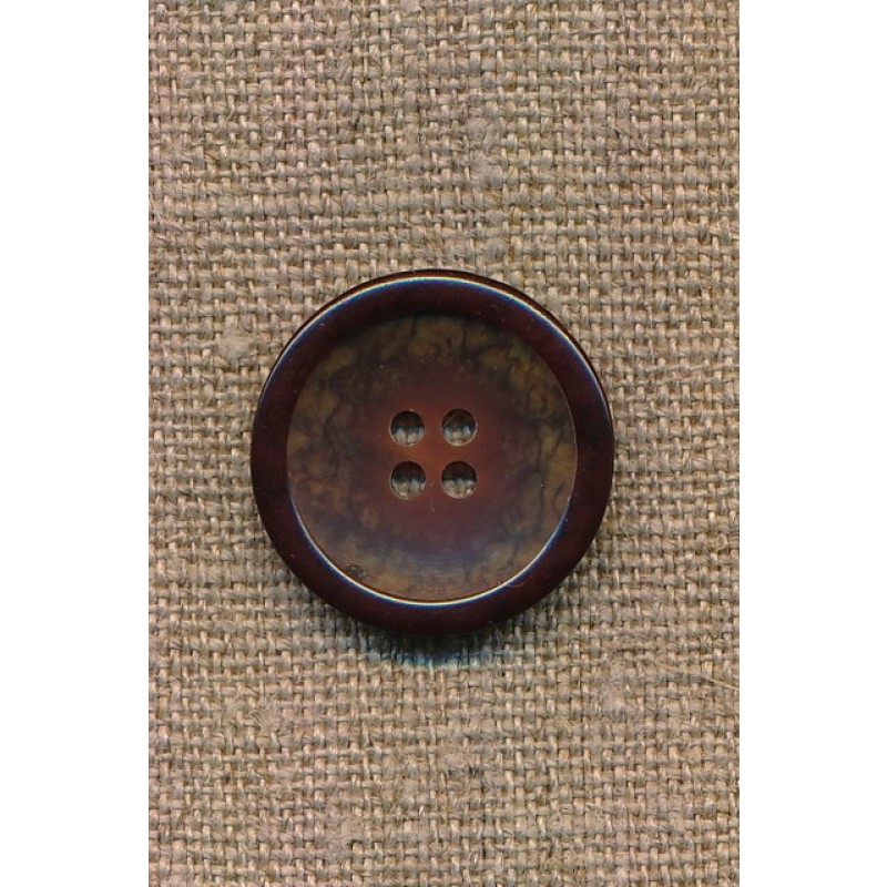 4-huls knap brun meleret med brun kant, 23 mm.