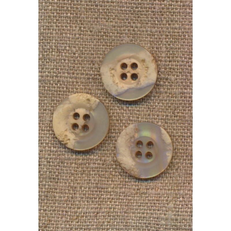 4-huls knap krakeleret beige/pudder, 18 mm.