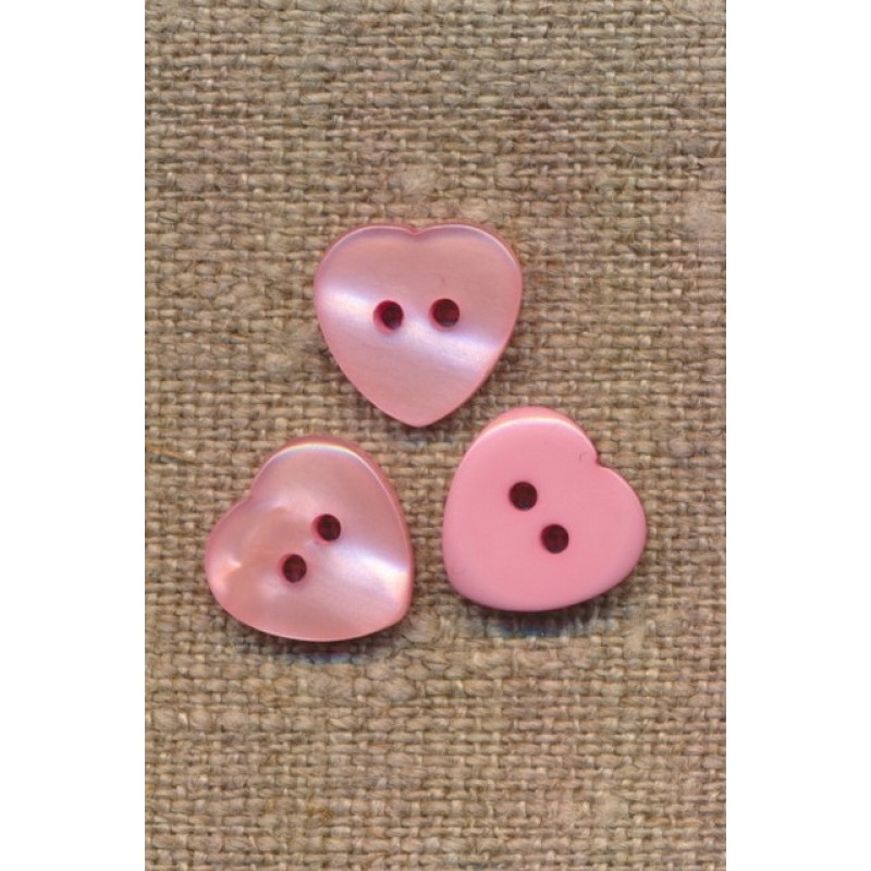 Hjerte knap i lyserød, 12 mm.