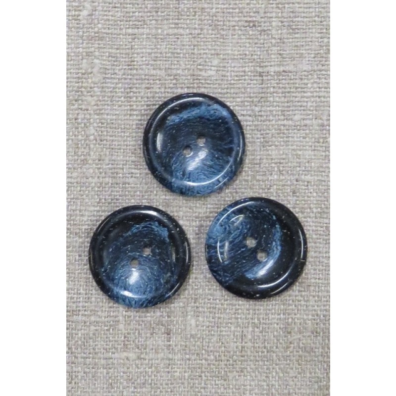 Recycled meleret 2-huls plast knap i mørkeblå og denim 25 mm.