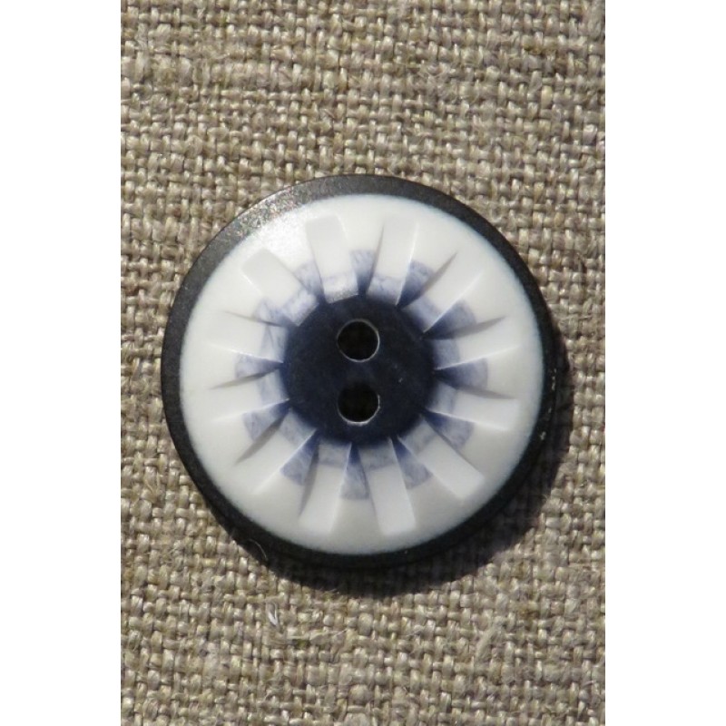2-huls knap mønstret i hvid sort denim 25 mm.