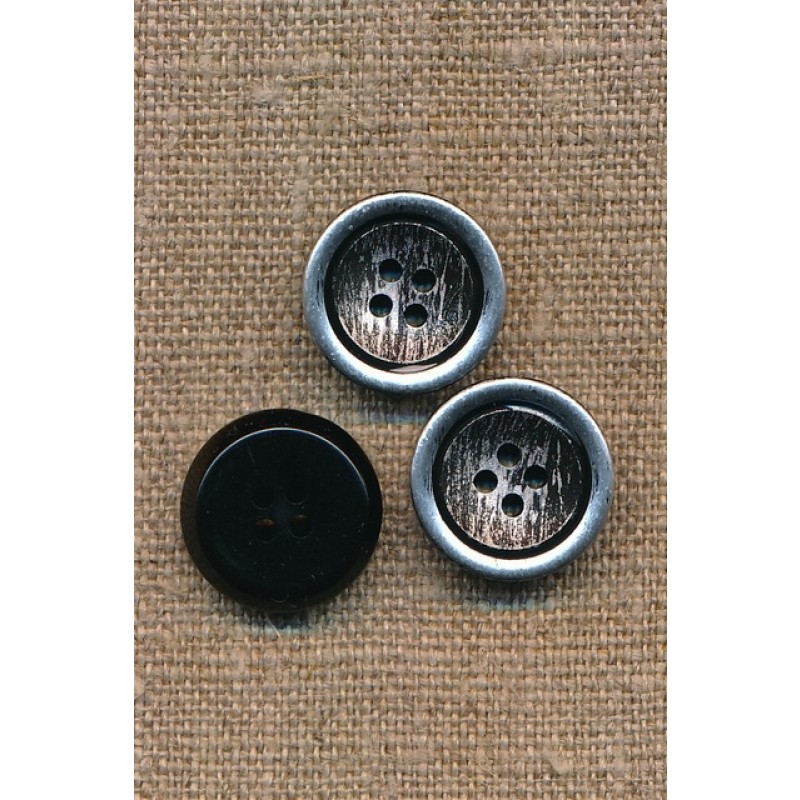 4-huls Knap i metalic og sort 18 mm.