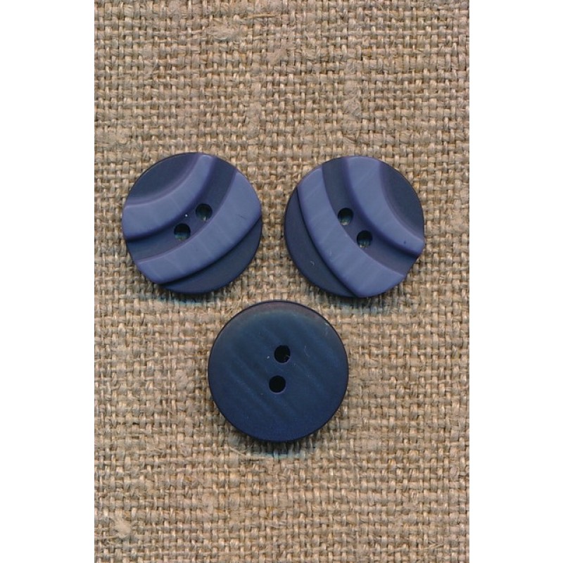 2-farvet 2-huls Knap i blå og denim 15 mm.