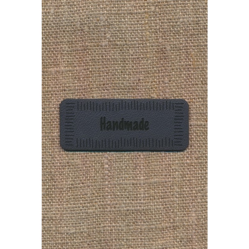 Motiv- label i læderlook i grå "Handmade"