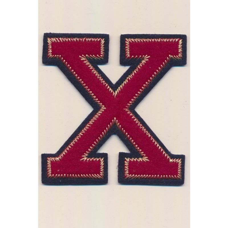 X - Bogstaver til påstrygning i mørk rød og marine, 75 mm.