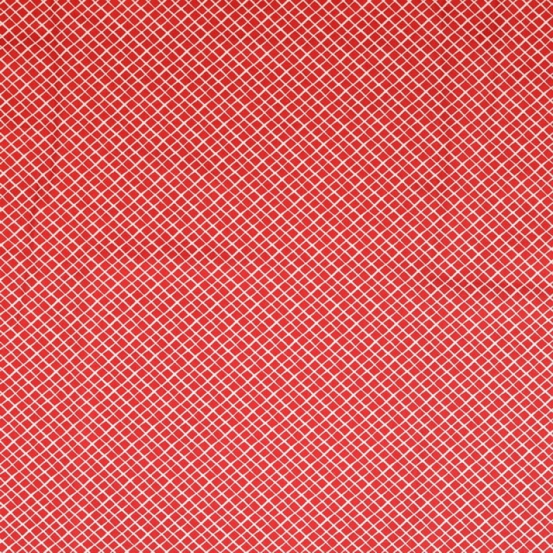 Bomuld med skrå striber i rød og hvid.