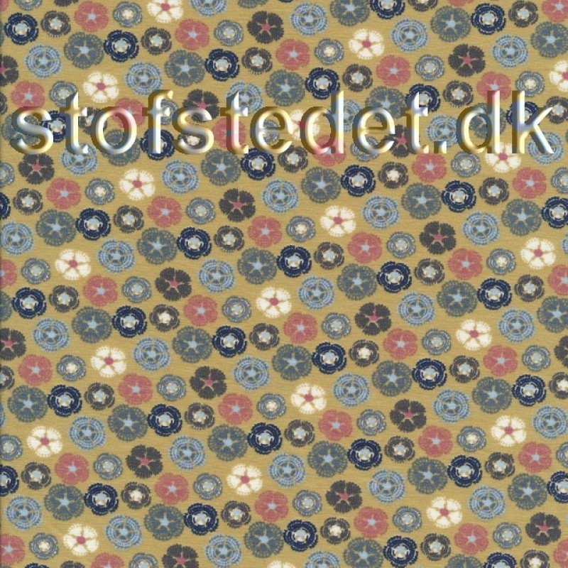 Økologisk Bomuld/elasthan med små blomster i lys okker