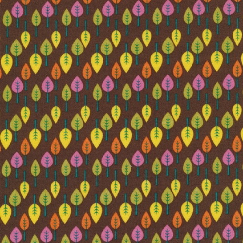 Patchwork stof i brun med blade