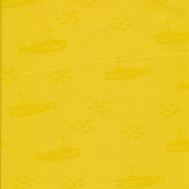Regnstof med ubåd og fiskestime i gul