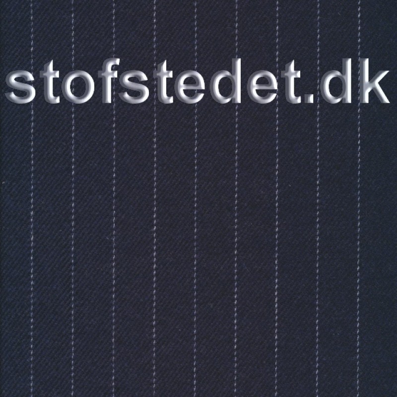 Twill-vævet stribet uld/polyester mørkeblå og hvid. | Køb her | Pris kun 129.95,- | Stofstedet.dk