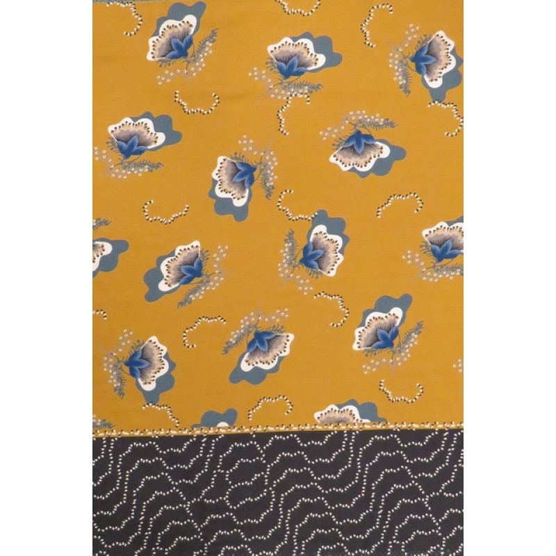 Rest Crepé viscose i okker med blomster og bort-70 cm. 