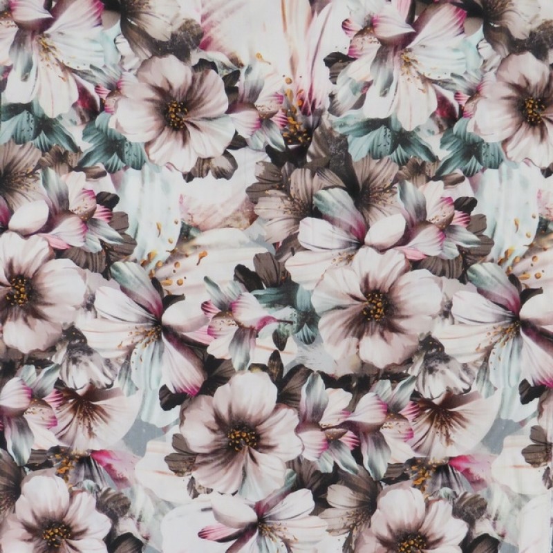 Crepé viscose digital print med hibiscus blomster