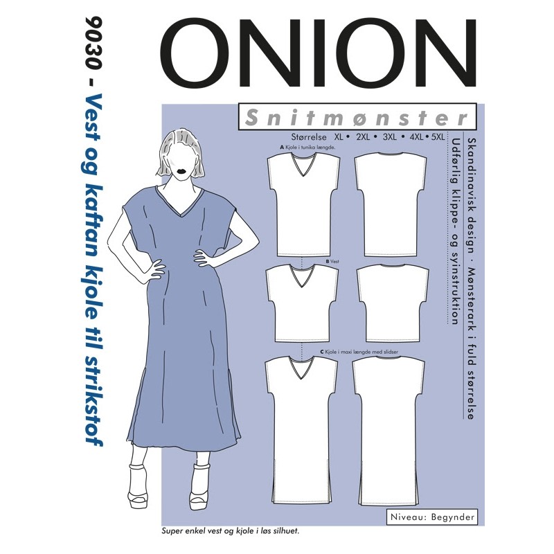Onion 9030 Plus-Vest og kaftan kjole til strikstof