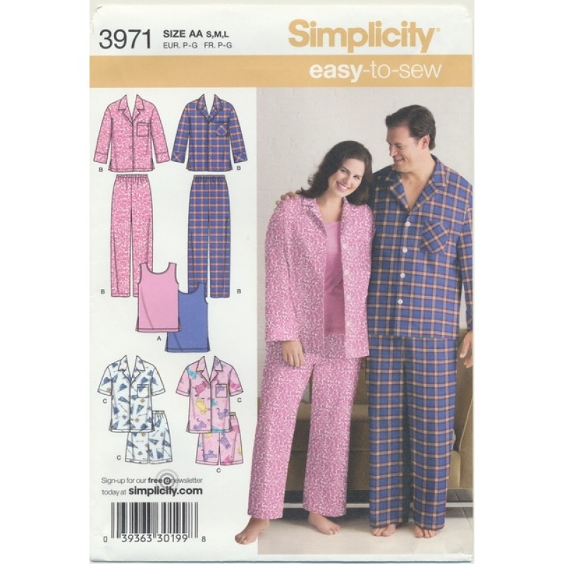 Simplicity 3971 Nattøj/pyjamas herre/dame