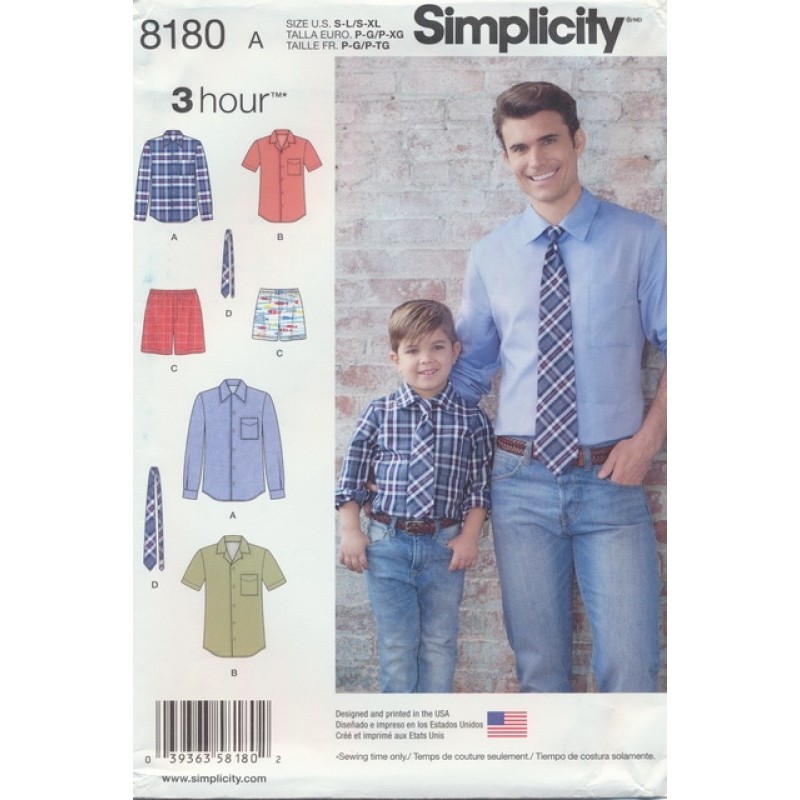 Simplicity 8180 Drenge/herre skjorte/slips