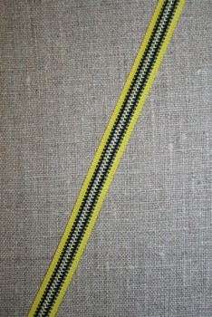 Stribet bånd gul/sort/hvid, 10 mm.
