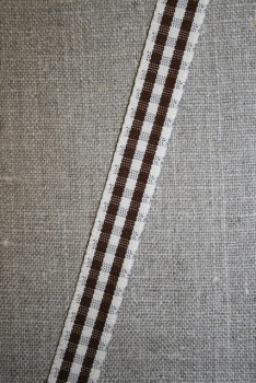 Ternet bånd off-white/mørkebrun, 15 mm.