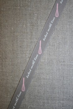 Rest Bånd med Baked Whit love, grå-lyserød-260 cm. 