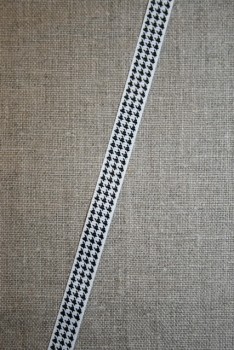 Grosgrainbånd m/hanefjed hvid/sort 10 mm.