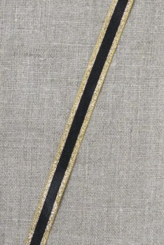 Stribet bånd med lurex, sort- guld 10 mm.