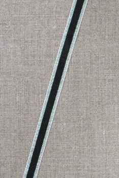 Stribet bånd med lurex, sort- grøn/sølv 10 mm.
