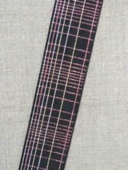 Ternet bånd i sort med lurex i sølv- rosa/kobber- sølv 40 mm.