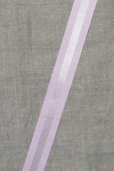 Stribet bånd med glimmer, rosa- sølv 25 mm.