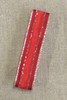 Vævet bånd i rød med guld kant 25 mm. x 2½ meter