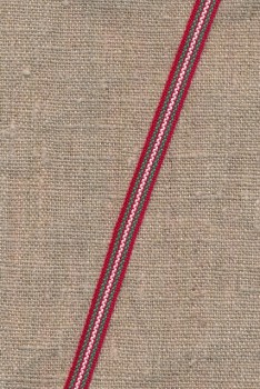 Smalt bånd stribet i rød, grøn og hvid 8 mm.