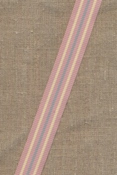 Flexibelt bånd i rosa med striber i off-white og grå.